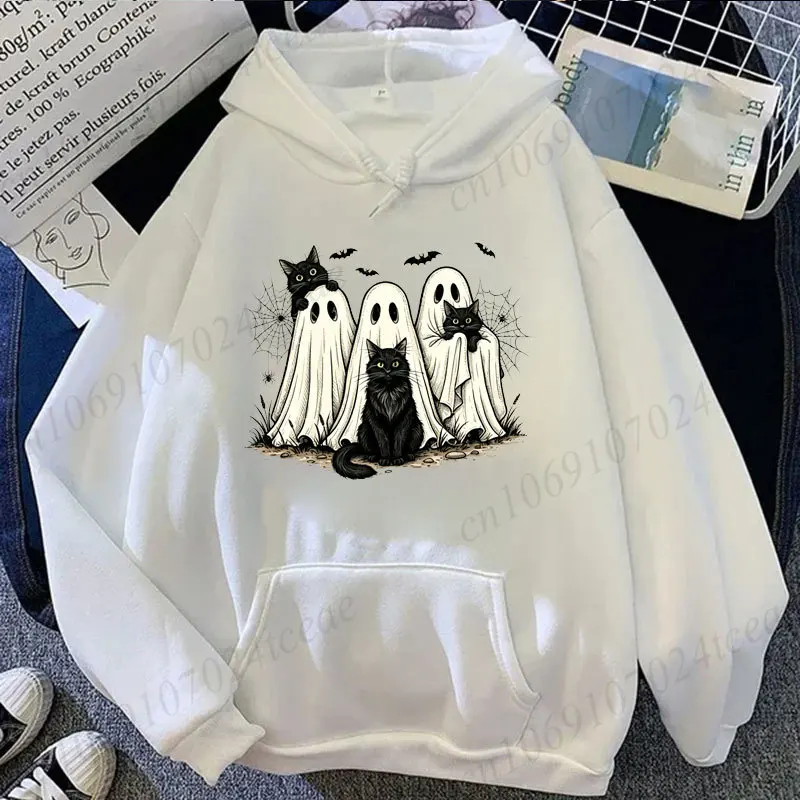 ⭐ Retro Ghost & Black Cat Halloween Hoodie - Image 5