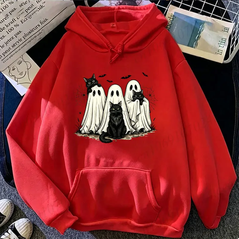 ⭐ Retro Ghost & Black Cat Halloween Hoodie - Image 11