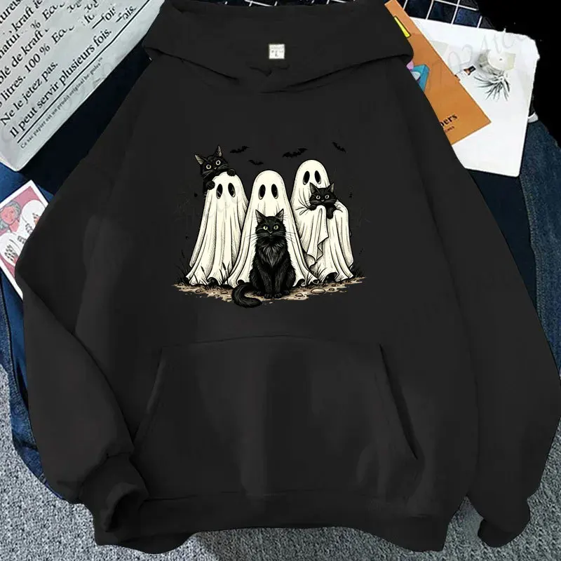 ⭐ Retro Ghost & Black Cat Halloween Hoodie - Image 9