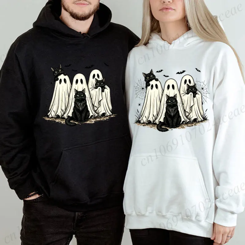 ⭐ Retro Ghost & Black Cat Halloween Hoodie